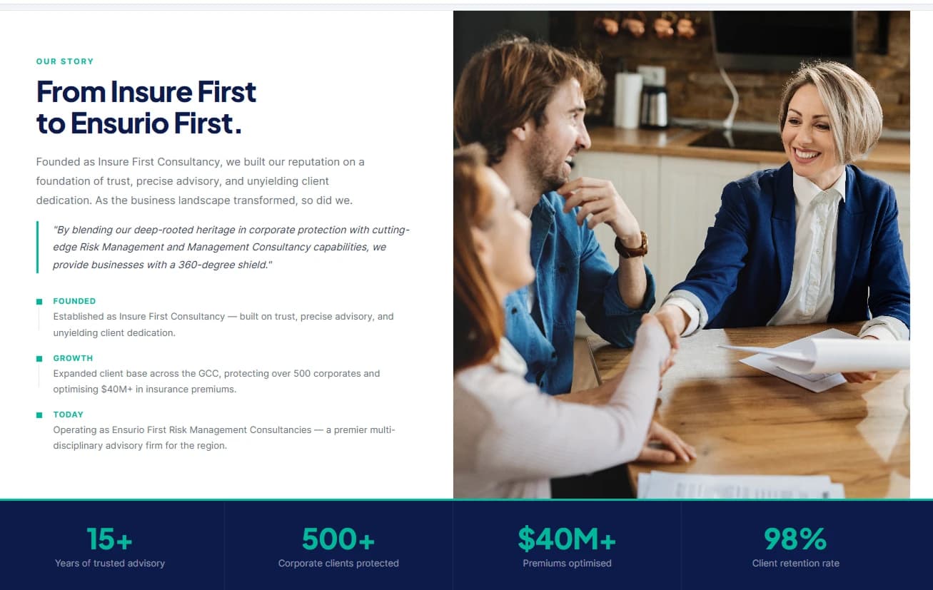 From Insure First to Ensurio First — founder narrative and stats